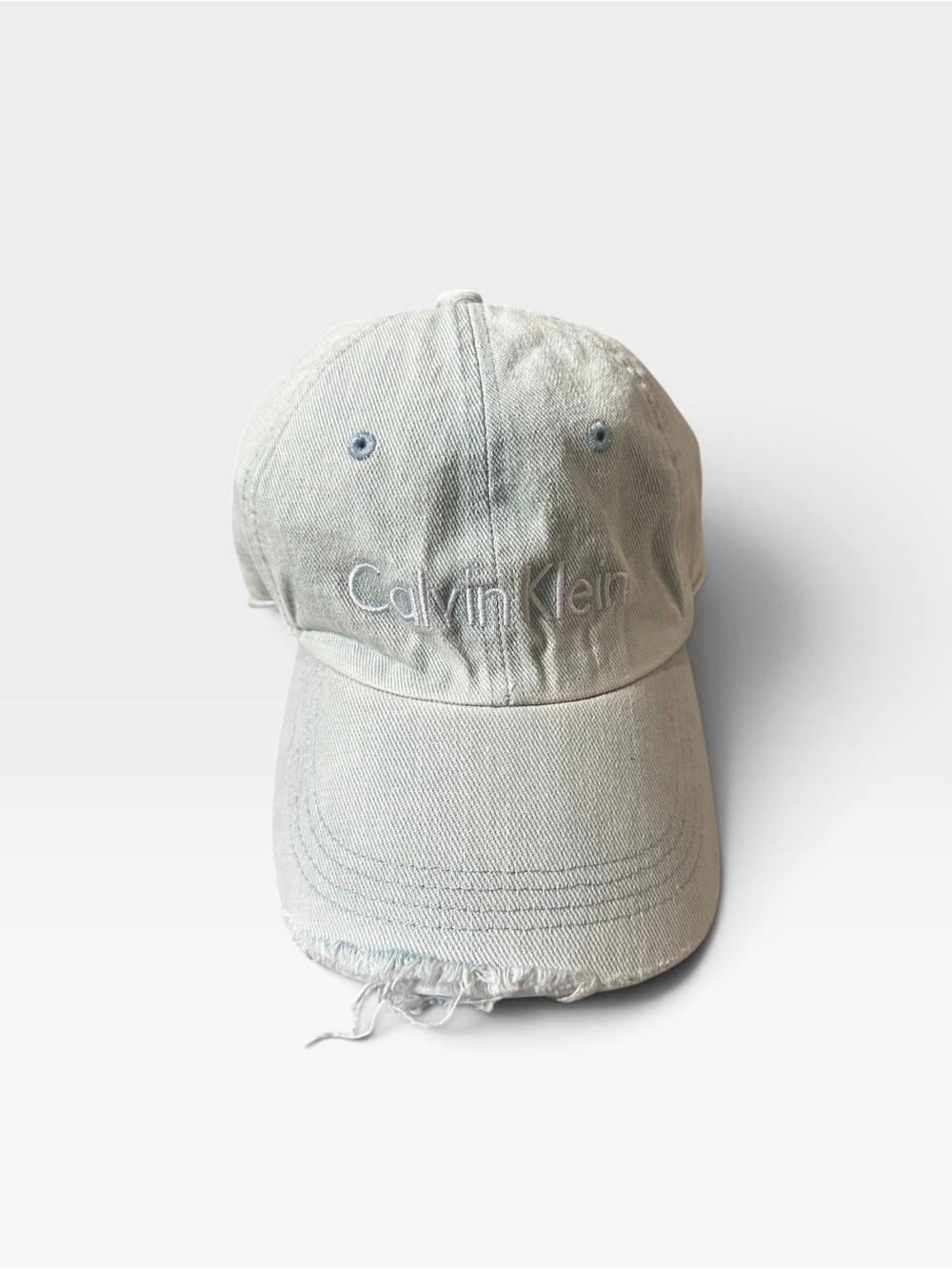 Vintage 90s Calvin Klein Bleach Wash Distressed Denim Dad Hat Spellout Y2K